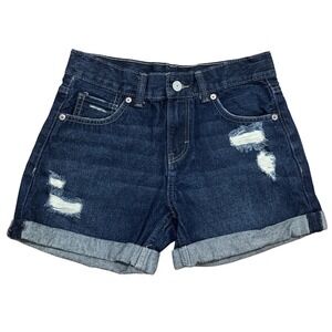 Levi's Denim Shorts Dark Wash Distressed Cuffed‎ Hem Girls Size 14 REG